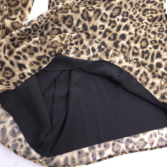 White House Black Market Leopard Print Gold Strip Sheer Dress Sz 4 - Picture 10 of 12